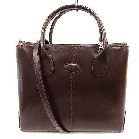 TODS(トッズ) トートバッグ ショルダーバッグ 2way レザー ロゴ 茶 ブラウン /YI36 レディース
