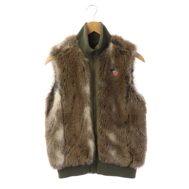 HILFIGER DENIM(ヒルフィガーデニム) ベスト ジャケット ジップアップ ファー S 茶 ブラウン /MF レディース  S