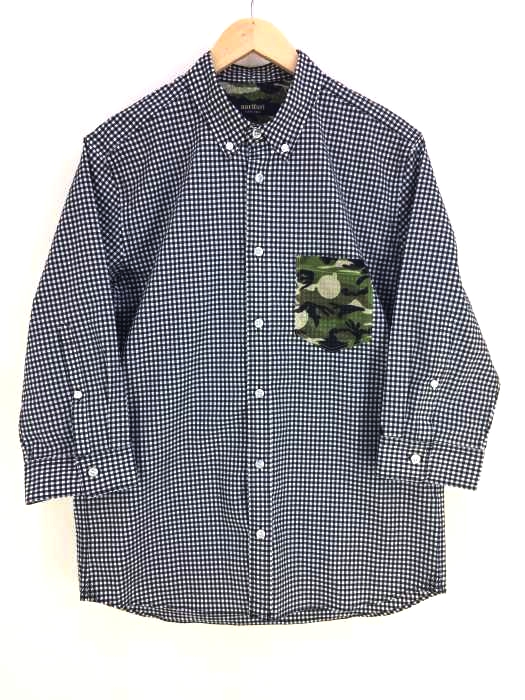 nari furi(ナリフリ) Seersucker gingham 3/4 sleeve shirt メンズ  L