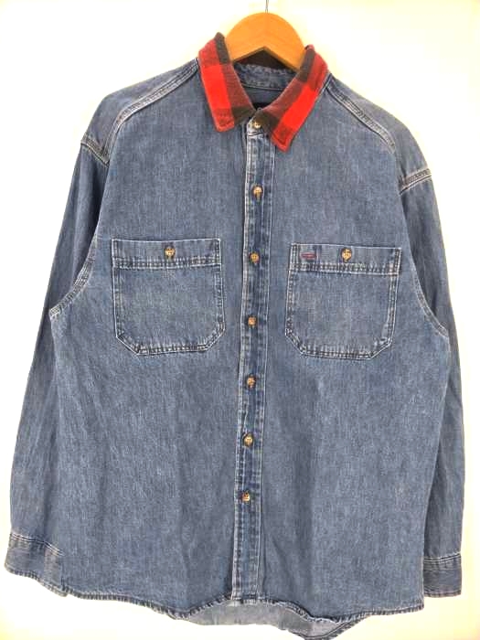 ギャップ Gap USA製 OLD デカタグ 襟チェック デニムカバーオールシャツ メンズ import：M
