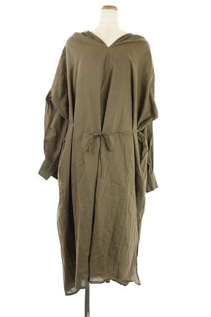 USED古着(ユーズドフルギ) {{NORMMENT}} AP STUDIO取扱い 21SS スキッパースリーブワンピース ロング 長袖 ギャザー ストライプ キャミソール付き F カーキ /ES ■OS レディース レディース  FREE