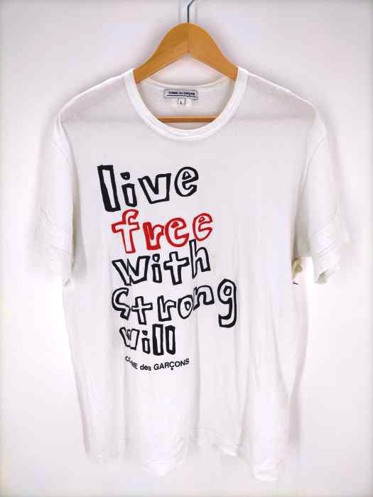 COMME des GARCONS(コムデギャルソン) AD2019 LIVE FREE DIE STRONG フロント プリント 半袖 Tシャツ メンズ JPN：L