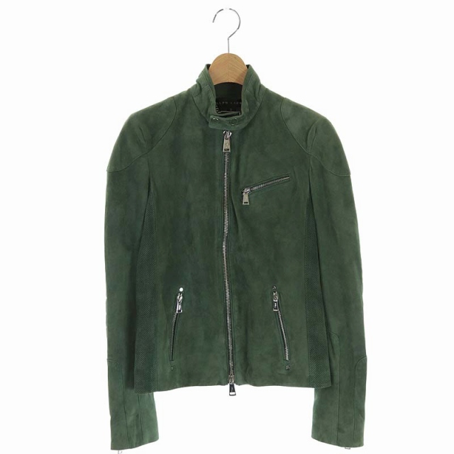 RALPH LAUREN(ラルフローレン) ライダースジャケット 羊革 スエード 0 カーキ 緑 グリーン /MF ■OS レディース  0（日本サイズXS相当）