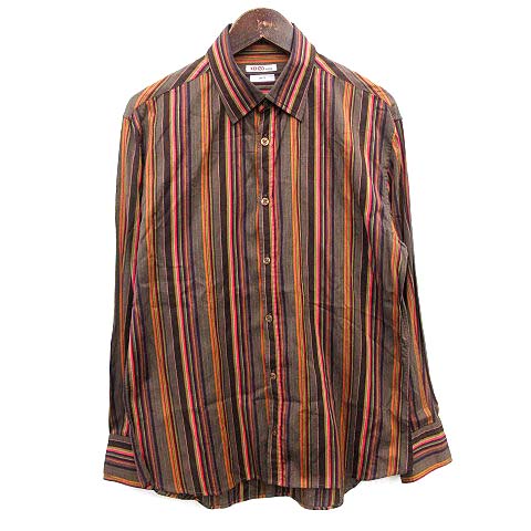 KENZO HOMME(ケンゾーオム) シャツ slim fit マルチストライプ 長袖 41 M 茶 ブラウン ピンク /☆G メンズ  41/M相当
