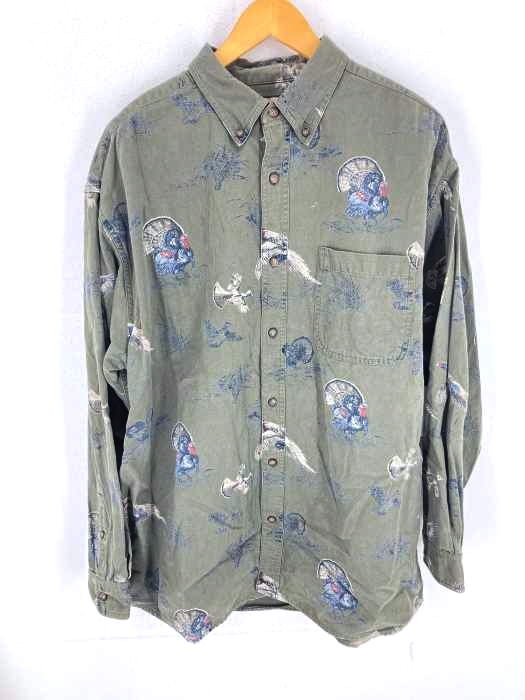USED古着(ユーズドフルギ) WOODS&WATER プリントボタンダウンシャツ メンズ JPN：XL