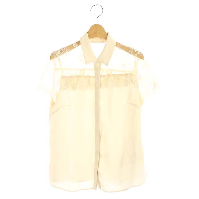 JILLSTUART Endy ROBE(ジルスチュアートエンディローブ) 19SS ブラウス レース 切り替え 花柄 半袖 比翼ボタン S ピンクベージュ /SA ■OS レディース レディース  S