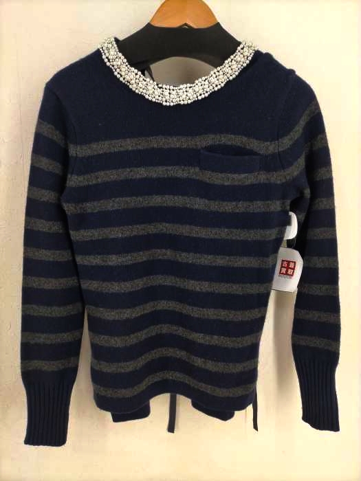 サカイラック sacai luck 襟ビジュー装飾バックリボンボーダーニット レディース JPN：2