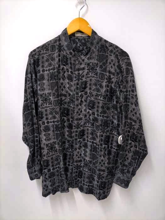 ユーズドフルギ USED古着 {{SUN PHORIKA}} ノーカラー総柄シルクレーヨン比翼シャツ メンズ JPN：L