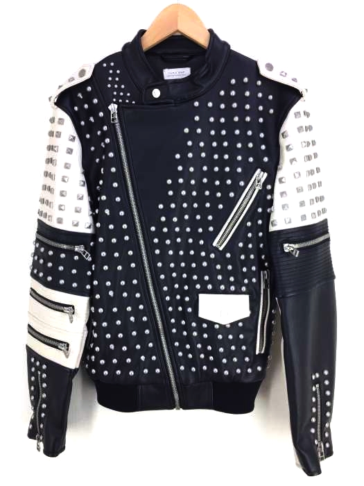 ZARA MAN(ザラマン) ドクロスタッズバイカラーライダースジャケット メンズ  USA M