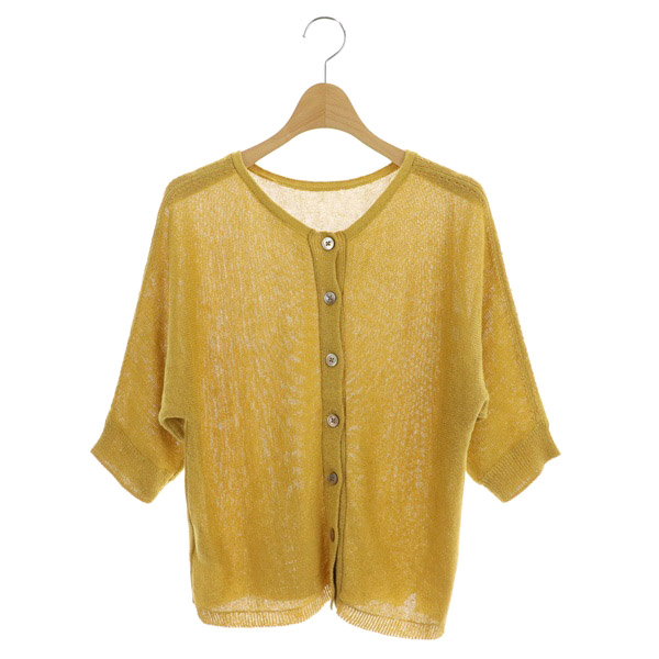 AMACA(アマカ) 19SS リネン混 カーディガン 七分袖 ラメ 38 黄 イエロー /MY ■OS レディース  38(日本サイズM相当)