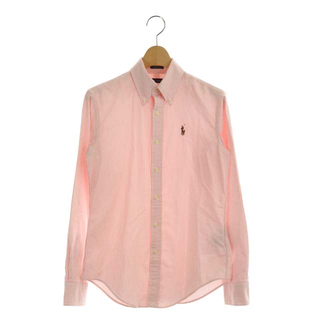 RALPH LAUREN(ラルフローレン) CLASSIC FIT ストライプ ボタンダウン 長袖シャツ 0 ピンク 白 ホワイト /DF ■OS レディース  0（日本サイズXS相当）