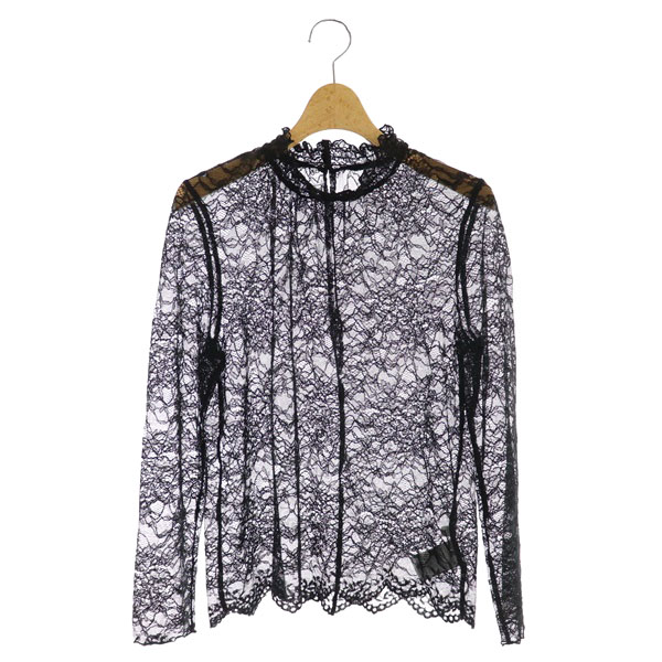 FRAY I.D(フレイアイディー) 19SS レースギャザーブラウス 長袖 プルオーバー F 黒 ブラック /MY ■OS レディース F