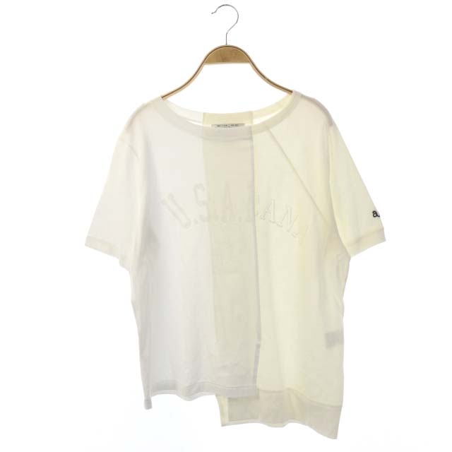 Americana(アメリカーナ) カットソー Tシャツ 切替 半袖 ロゴ フロッキー プリント 白 ホワイト クリーム アイボリー /DF レディース  表記なし