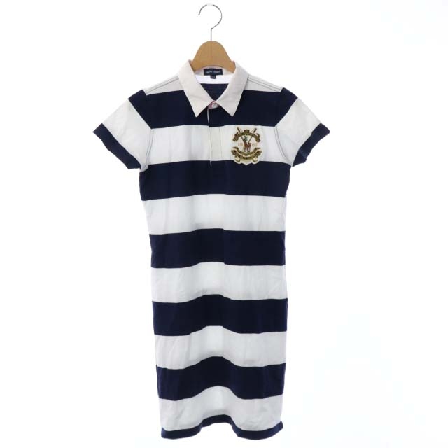RALPH LAUREN(ラルフローレン) ワンピース ポロシャツ 半袖 ボーダー ワッペン 160 白 紺 ホワイト ネイビー /AO ■EC レディース  160