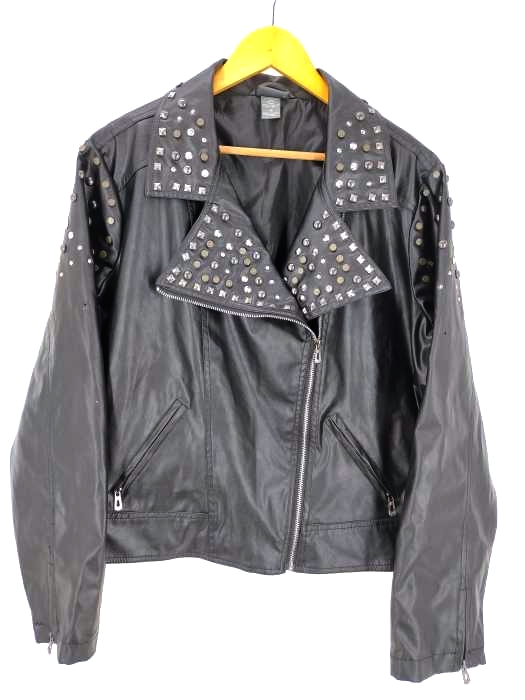 USED古着(ユーズドフルギ) {{Dots}} フェイクレザー スタッズダブルライダースジャケット ビッグサイズ メンズ  3X