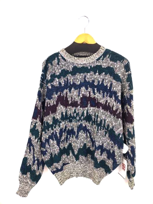 ユーズドフルギ USED古着 ジャガードクルーネックニット 総柄 メンズ JPN：XL