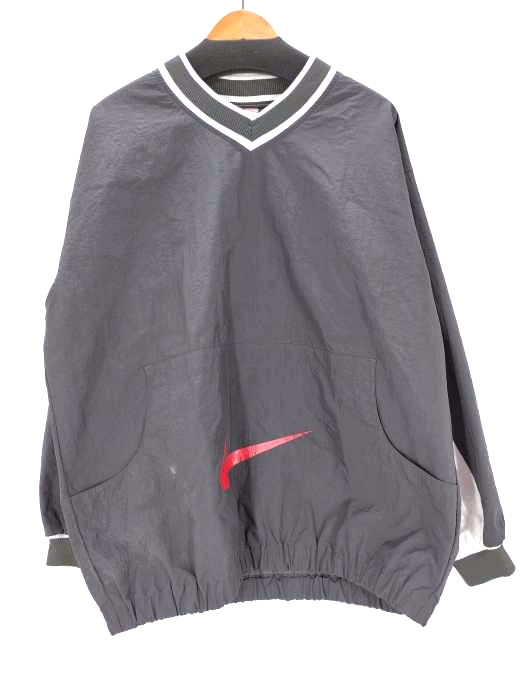 ナイキ NIKE 90S 銀タグ ポケット ビッグスウッシュ プリント ナイロン Vネック プルオーバージャケット メンズ import：XL