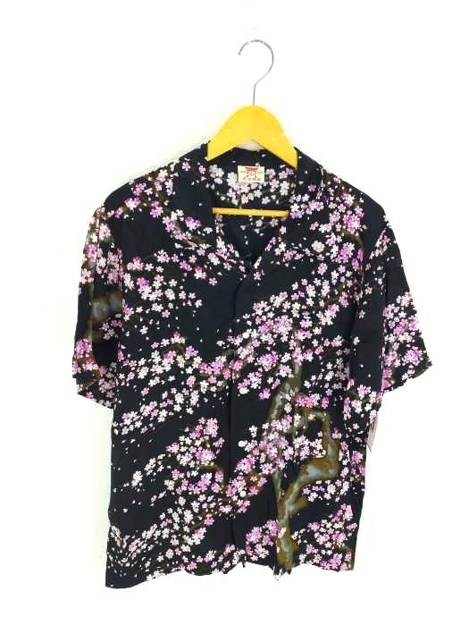 ハナタビガクダン 花旅楽団 桜柄 レーヨンシャツ メンズ JPN：XL