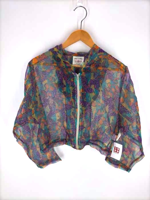 USED古着(ユーズドフルギ) 80S SCRIBBLE HOLIDAY ボタニカル柄 シースルー ショートジップパーカー レディース 表記無