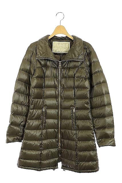Herno(ヘルノ) ジップアップダウンコート ミドル丈 42 カーキ 21387DP /HK ■OS レディース  42（日本サイズM相当）