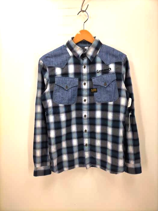 ジースターロー G-STAR RAW シャンブレー切替 パッチワーク チェックシャツ メンズ JPN:S