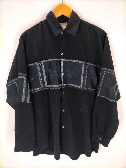 USED古着(ユーズドフルギ) 鶏プリント ポリエステルシャツ メンズ import：M
