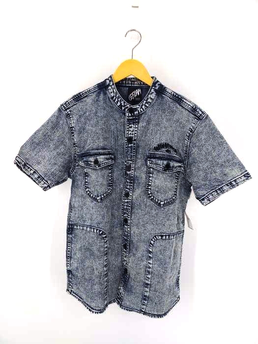 Leflah(レフラー) バンドカラー ケミカルウォッシュ 半袖シャツ メンズ JPN：XL