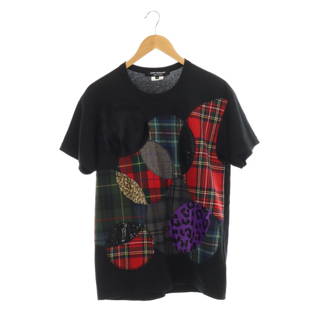 JUNYA WATANABE(ジュンヤワタナベ) コムデギャルソン COMME des GARCONS AD2017 パッチワークTシャツ カットソー 半袖 チェック スパンコール レオパード クルーネック S 黒 ブラック /AA ■OS メンズ  S