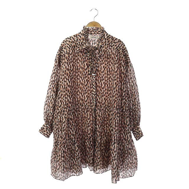 USED古着(ユーズドフルギ) マガリパスカル magali pascal チュニック 長袖 総柄 シルク混 ティアード S ピンクベージュ 黒 白 ブラック ホワイト /MF ■OS レディース レディース  S