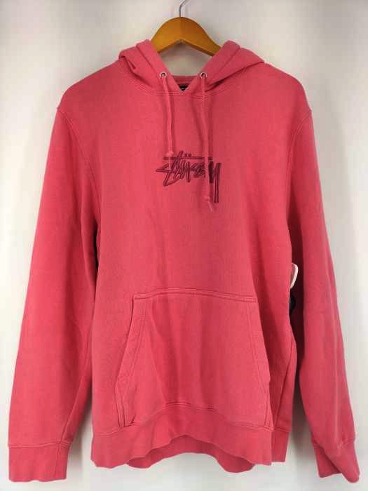 ステューシー Stussy サーモンピンク フロントロゴ刺繍フーディー メンズ JPN：M