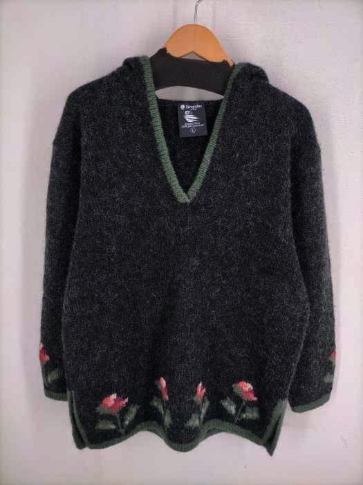 ユーズドフルギ USED古着 {{sirogojno}} 花刺繍フーデッドウールニット レディース JPN：L