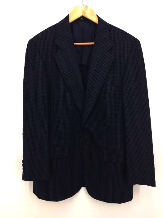 AQUASCUTUM(アクアスキュータム) シルクモヘヤ混リップル生地チェック柄2Bテーラードジャケット メンズ  92A5