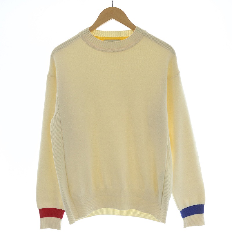 TOMORROWLAND tricot(トゥモローランドトリコ) ニット セーター クルーネック プルオーバー 長袖 袖ライン コットン混 ウール混 S アイボリー 赤 レッド 青 ブルー /SI1 メンズ メンズ  S