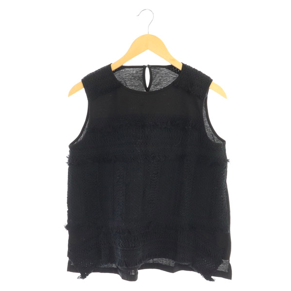 Ne-net(ネネット) 20AW TORCHON LACEノースリーブトップス カットソー レース フリンジ 切替 2 黒 ブラック /MY ■OS レディース  2