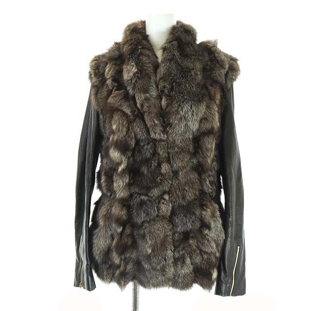 VENTCOUVERT(ヴァンクヴェール) SAGA FURS ジャケット 毛皮 シルバーフォックス ラムレザー 切替 38 M 黒 茶 ブラック ブラウン /KH レディース レディース  38（M）