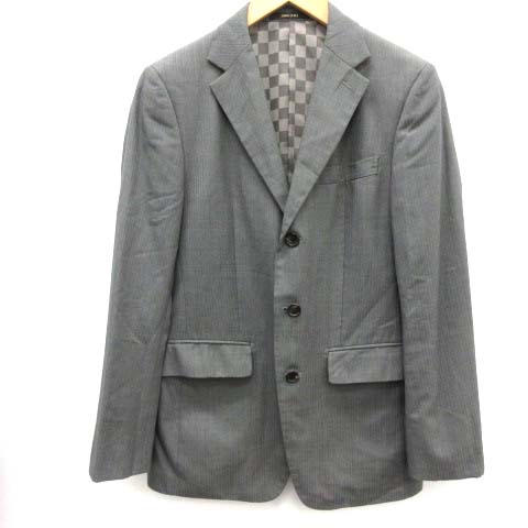 COMME CA MEN(コムサメン) テーラードジャケット シングル 3B センターベント シルク混 裏地チェック 44F S グレー /EK メンズ  44F（S）