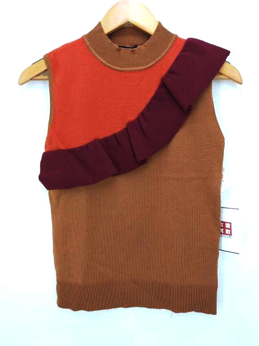 LeoryEBLOA(レオリーエブロア) 配色フリルハイネックKNITトップ レディース  FREE