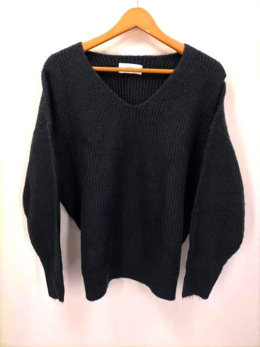 アズールバイマウジー AZUL by moussy リブニットVネックルーズプルオーバー レディース  S