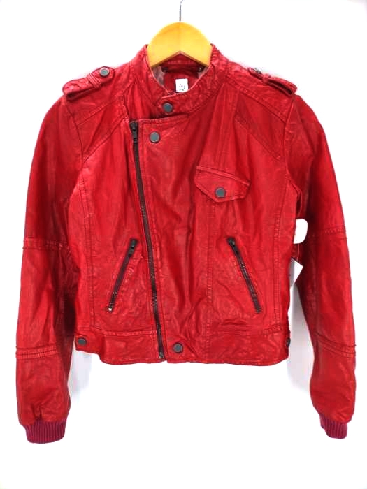 ユーズドフルギ USED古着 レザー ライダース ジャケット 本革 レッド レディース  L