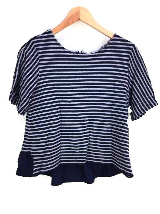 LANVIN en Bleu(ランバンオンブルー) バックジップフリルボーダーカットソー レディース 38