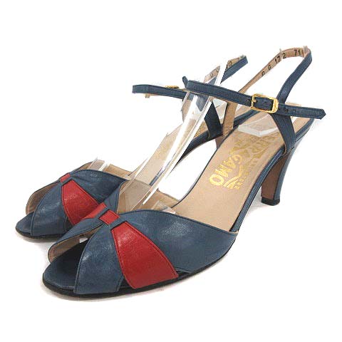 Salvatore Ferragamo(サルヴァトーレフェラガモ) サンダル ピンヒール アンクルストラップ レザー 5.5C 22.5cm 青 ブルー 赤 /YM ■EC レディース  5.5C(22.5cm)