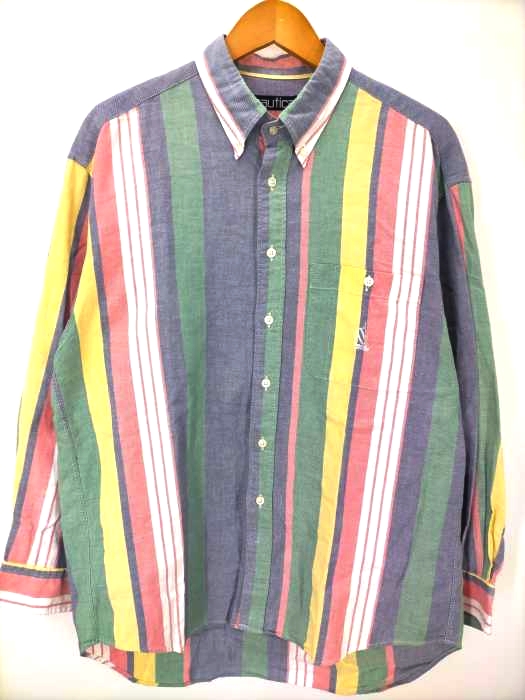 ノーティカ NAUTICA マルチストライプ オックスフォードシャツ メンズ import:L