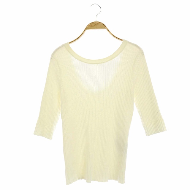 ROPE mademoiselle(ロペマドモアゼル) マドモアゼルロペ MADEMOISELLE ROPE 19SS 2WAY ウォッシャブル バックオープン ニット カットソー 五分袖 プルオーバー 38 白 ホワイト /AA ■OS レディース レディース  38（日本サイズ相当M)