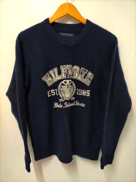 トミーヒルフィガー TOMMY HILFIGER フロントフロッキープリント両Vウールニット レディース JPN：S