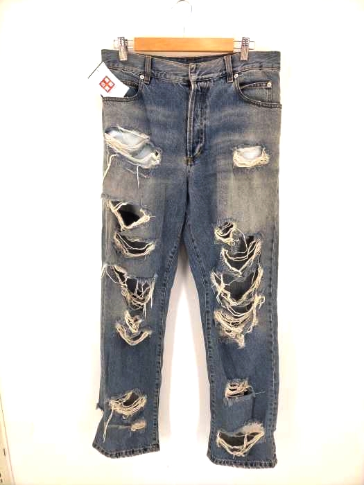 バルマン BALMAIN クラッシュ加工 ワイド デニムパンツ メンズ  30