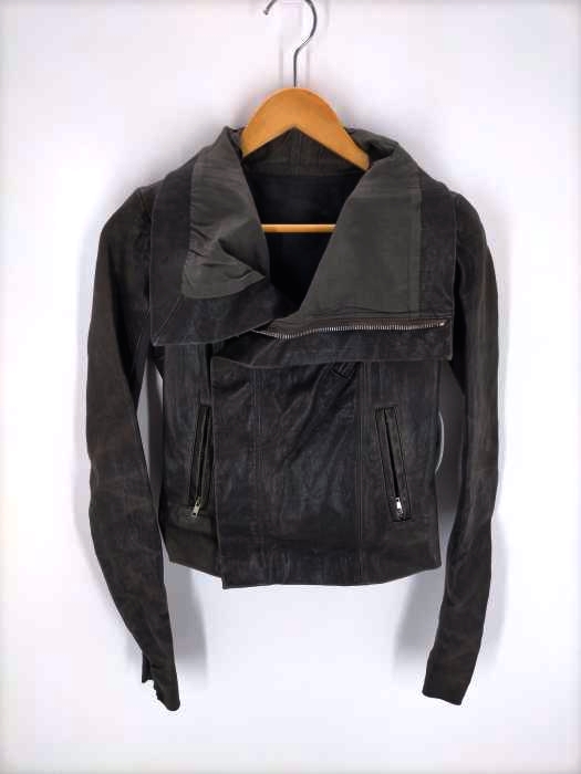 RICK OWENS(リックオウエンス) 変形スリーブ切替ラムレザースタンドカラージャケット レディース JPN：38