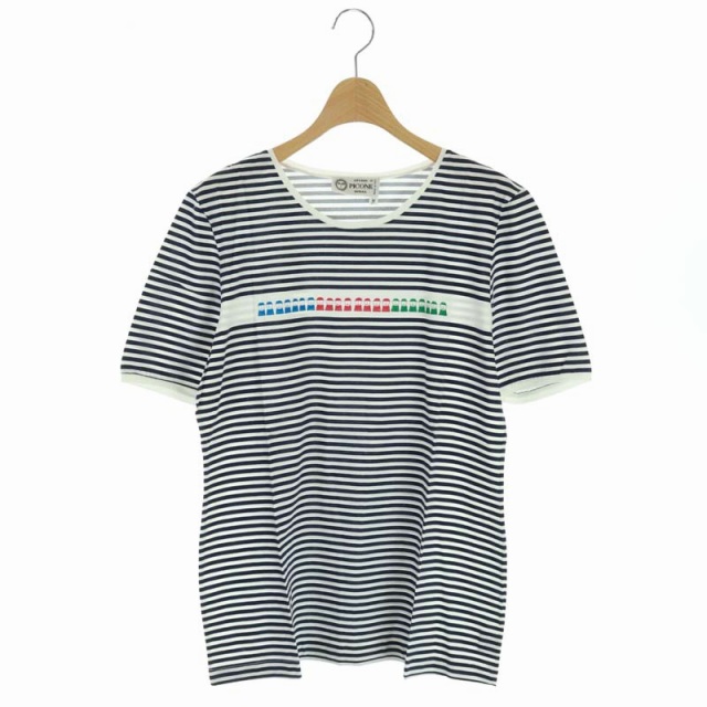 STUDIO PICONE(スタジオピッコーネ) プリントボーダーTシャツ カットソー 半袖 プルオーバー M 紺 白 ネイビー ホワイト レディース  M
