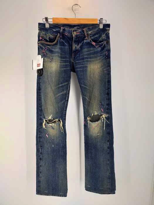 HYSTERIC GLAMOUR(ヒステリックグラマー) KINKY JEANS ダメージ 刺繍 スタッズ 加工 スリムデニム メンズ JPN：M