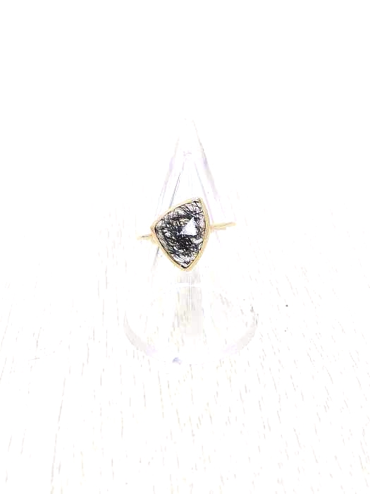 USED古着(ユーズドフルギ) {{ENSEMBLE}} K10 ブラックルチルクォーツ リング レディース  11号