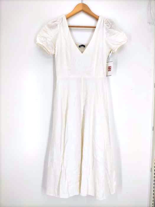 ZARA(ザラ) リネン混 パフスリーブワンピース レディース  S